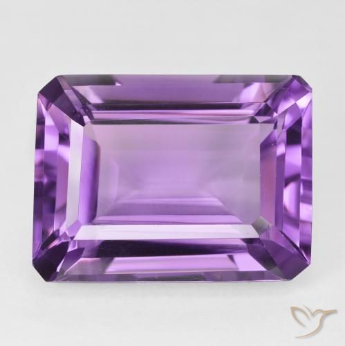 22.20ct 자연스러운 미디엄 핑크빛이 도는 바이올렛 자수정, 에메랄드 컷, VVS