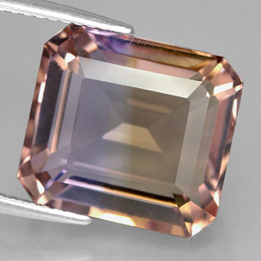 11.76캐럿 천연 바이컬러 아메트린, 에메랄드 컷, 13.5×12.3 mm, VVS