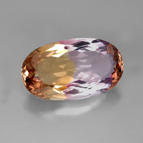 20.51캐럿 천연 바이컬러 아메트린, 타원형 컷, 24.6×14.4 mm, IF