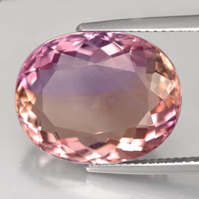 14.32캐럿 천연 바이컬러 아메트린, 타원형 컷, 18.2×14.5 mm, VVS