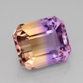 8.22캐럿 천연 바이컬러 아메트린, 에메랄드 컷, 12.4×10.9 mm, VVS
