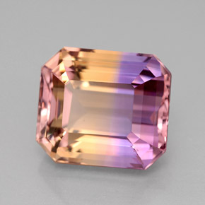 8.22캐럿 천연 바이컬러 아메트린, 에메랄드 컷, 12.4×10.9 mm, VVS