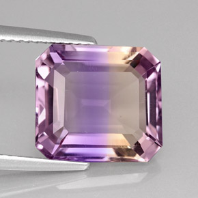 6.02캐럿 천연 바이컬러 아메트린, 에메랄드 컷, 12×11 mm, VVS