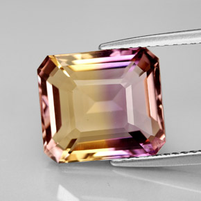 6.21캐럿 천연 바이컬러 아메트린, 에메랄드 컷, 11.8×10.5 mm, VVS-VS