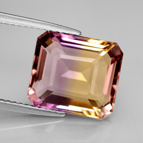 6.21캐럿 천연 바이컬러 아메트린, 에메랄드 컷, 11.8×10.5 mm, VVS-VS