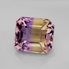 7.32캐럿 천연 바이컬러 아메트린, 에메랄드 컷, 12.2×10.9 mm, VVS