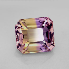 7.32캐럿 천연 바이컬러 아메트린, 에메랄드 컷, 12.2×10.9 mm, VVS
