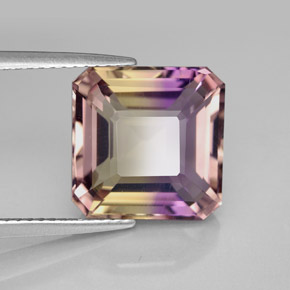 6.36캐럿 천연 바이컬러 아메트린, 에메랄드 컷, 11.4×11.3 mm, VVS-VS
