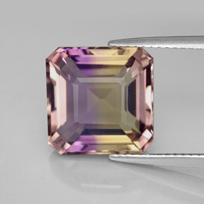 6.36캐럿 천연 바이컬러 아메트린, 에메랄드 컷, 11.4×11.3 mm, VVS-VS