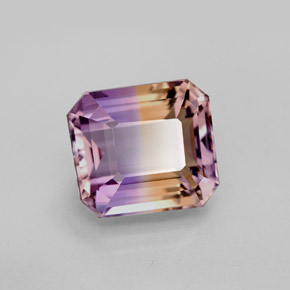 5.79캐럿 천연 바이컬러 아메트린, 에메랄드 컷, 11.1×9.9 mm, VVS