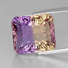 12.12캐럿 천연 바이컬러 아메트린, 에메랄드 컷, 14.8×13.2 mm, VVS