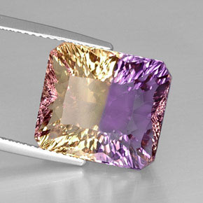12.12캐럿 천연 바이컬러 아메트린, 에메랄드 컷, 14.8×13.2 mm, VVS