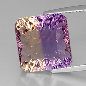 10.91캐럿 천연 바이컬러 아메트린, 에메랄드 컷, 13.5×13 mm, VVS-VS