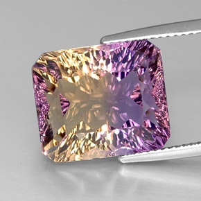 12.66캐럿 천연 바이컬러 아메트린, 에메랄드 컷, 14.8×12.7 mm, VVS-VS