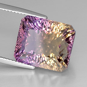 12.66캐럿 천연 바이컬러 아메트린, 에메랄드 컷, 14.8×12.7 mm, VVS-VS