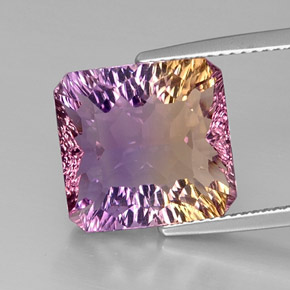 9.01캐럿 천연 바이컬러 아메트린, 에메랄드 컷, 13.2×12.6 mm, VVS-VS