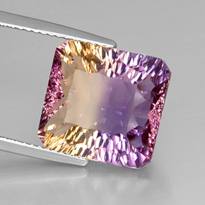 9.01캐럿 천연 바이컬러 아메트린, 에메랄드 컷, 13.2×12.6 mm, VVS-VS