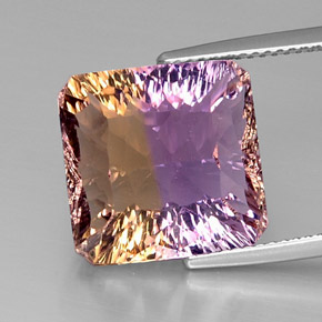 12.12캐럿 천연 바이컬러 아메트린, 에메랄드 컷, 13.8×13.8 mm, VVS-VS