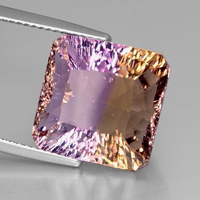 12.12캐럿 천연 바이컬러 아메트린, 에메랄드 컷, 13.8×13.8 mm, VVS-VS