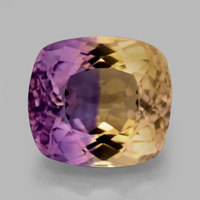 10.08캐럿 천연 바이컬러 아메트린, 쿠션 컷, 13.9×12.6 mm, VVS-VS