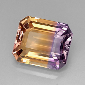 9.78캐럿 천연 바이컬러 아메트린, 에메랄드 컷, 14×11.8 mm, VVS