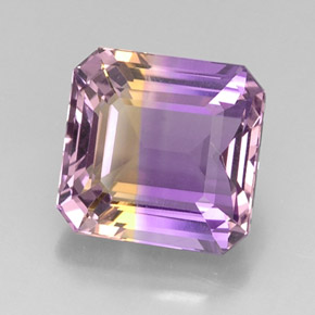 12.11캐럿 천연 바이컬러 아메트린, 에메랄드 컷, 13.5×13 mm, VVS
