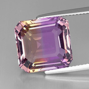 9.94캐럿 천연 바이컬러 아메트린, 에메랄드 컷, 13.2×12.8 mm, VVS
