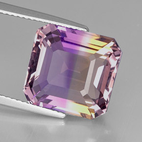 9.94캐럿 천연 바이컬러 아메트린, 에메랄드 컷, 13.2×12.8 mm, VVS