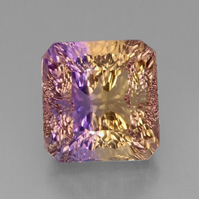 12.72캐럿 천연 바이컬러 아메트린, 에메랄드 컷, 13.2×12.7 mm, VVS