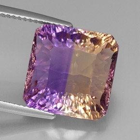 11.58캐럿 천연 바이컬러 아메트린, 에메랄드 컷, 13.6×13.3 mm, VVS