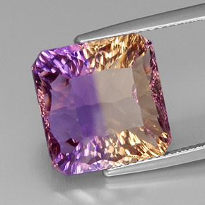 11.58캐럿 천연 바이컬러 아메트린, 에메랄드 컷, 13.6×13.3 mm, VVS