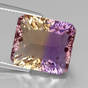 10.76캐럿 천연 바이컬러 아메트린, 에메랄드 컷, 14.7×13.1 mm, VVS