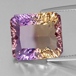 10.76캐럿 천연 바이컬러 아메트린, 에메랄드 컷, 14.7×13.1 mm, VVS