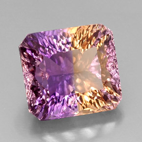13.58캐럿 천연 바이컬러 아메트린, 에메랄드 컷, 14.5×13.3 mm, VVS