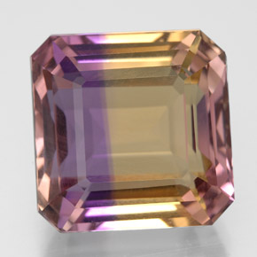 10.20캐럿 천연 바이컬러 아메트린, 에메랄드 컷, 12.5×12.4 mm, VVS