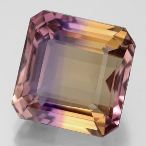 10.20캐럿 천연 바이컬러 아메트린, 에메랄드 컷, 12.5×12.4 mm, VVS