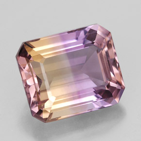 7.65캐럿 천연 바이컬러 아메트린, 에메랄드 컷, 12.8×10.7 mm, VVS