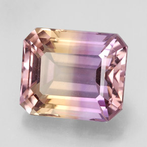 7.65캐럿 천연 바이컬러 아메트린, 에메랄드 컷, 12.8×10.7 mm, VVS