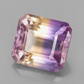 6.91캐럿 천연 바이컬러 아메트린, 에메랄드 컷, 11.9×10.9 mm, VVS