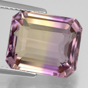7.85캐럿 천연 바이컬러 아메트린, 에메랄드 컷, 12.9×11 mm, VVS