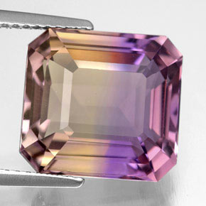 9.04캐럿 천연 바이컬러 아메트린, 에메랄드 컷, 12.9×12 mm, VVS