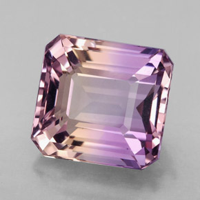 9.87캐럿 천연 바이컬러 아메트린, 에메랄드 컷, 12.9×12.1 mm, VVS