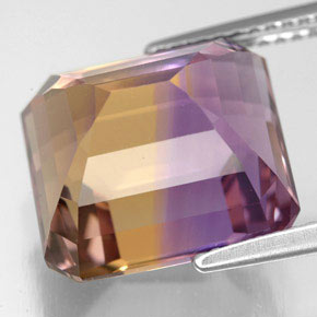 10.62캐럿 천연 바이컬러 아메트린, 에메랄드 컷, 12.6×11.7 mm, VVS