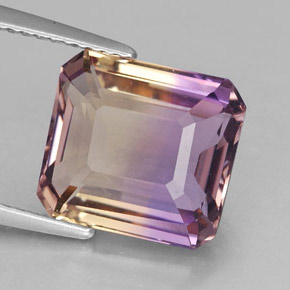 5.25캐럿 천연 바이컬러 아메트린, 에메랄드 컷, 11.2×10.2 mm, VVS