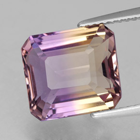 5.25캐럿 천연 바이컬러 아메트린, 에메랄드 컷, 11.2×10.2 mm, VVS