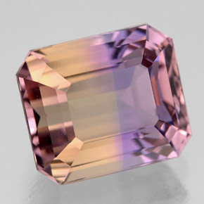 8.48캐럿 천연 바이컬러 아메트린, 에메랄드 컷, 12.5×10.6 mm, VVS