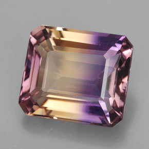 10.02캐럿 천연 바이컬러 아메트린, 에메랄드 컷, 14.2×12.3 mm, VVS