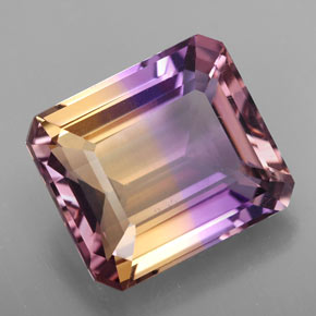 10.02캐럿 천연 바이컬러 아메트린, 에메랄드 컷, 14.2×12.3 mm, VVS