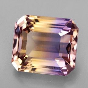 8.16캐럿 천연 바이컬러 아메트린, 에메랄드 컷, 12.7×11.2 mm, VVS