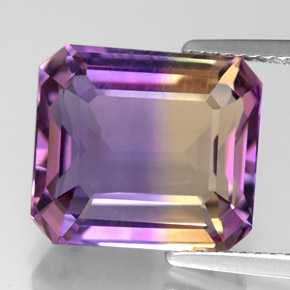 7.95캐럿 천연 바이컬러 아메트린, 에메랄드 컷, 12.7×11.3 mm, VVS